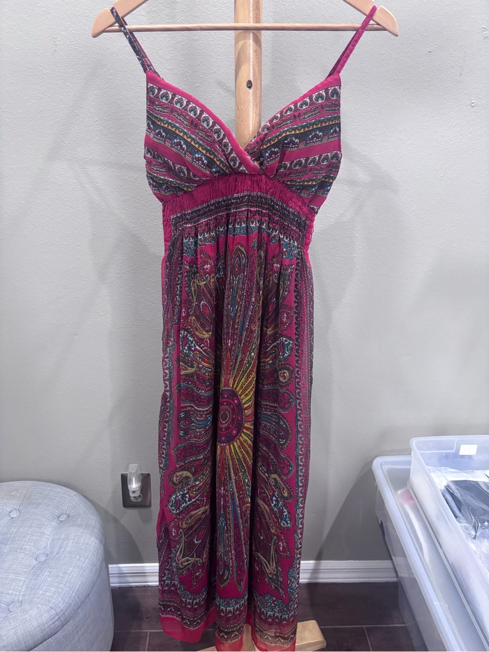 She's Cool in Red with Paisley Empire cut Dress